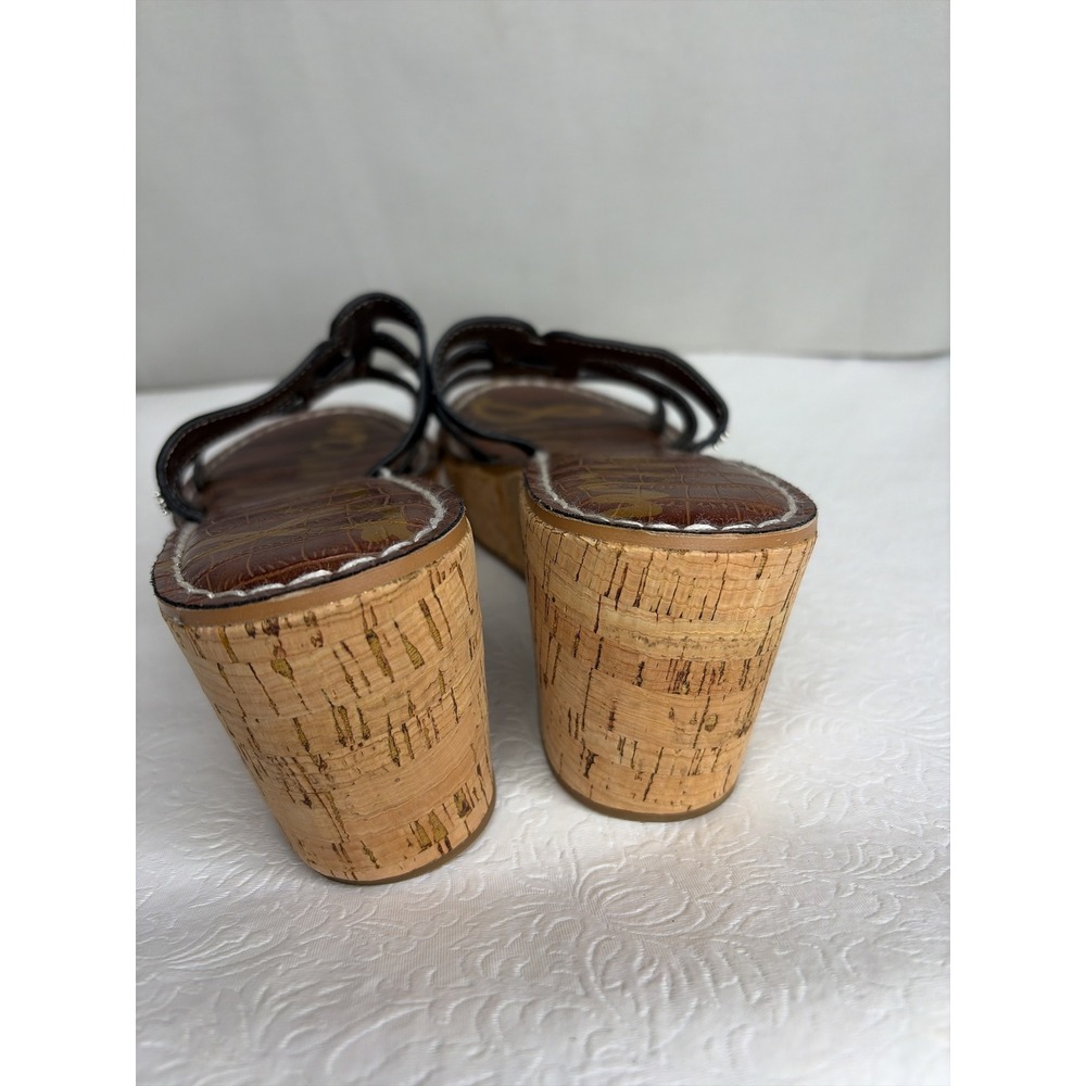 Sam Edelman Ronie Logo Black Leather Cork Wedge Platform Sandals Womens 8.5 M - Picture 6 of 7